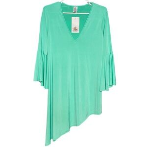 Sport Couture Asymmetrical Bell-Sleeve UV Protection V-Neck Pullover Top $76 New